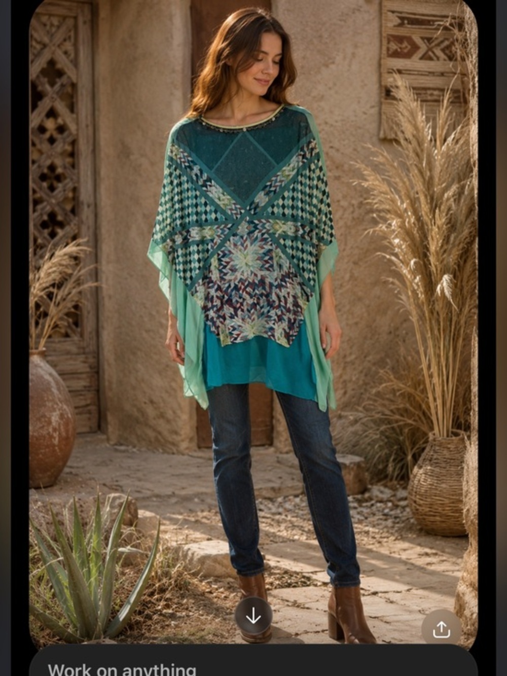 Anthropologie Conditions Apply boho Beaded Sheer Artsy Art poncho style blouse